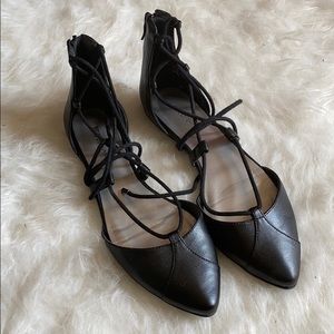 BCBGeneration Black Lace-up Pointed Toe Flats
